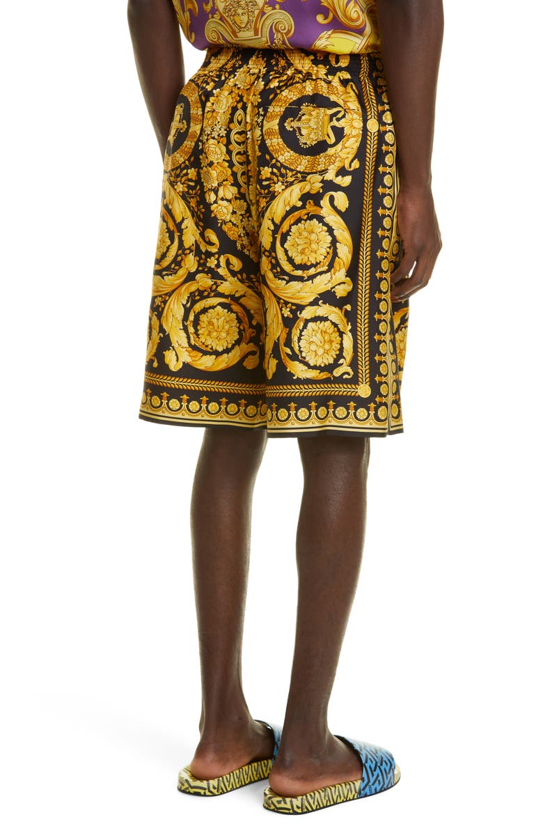 Versace Barocco Print Silk Shorts, Alternate, color, 