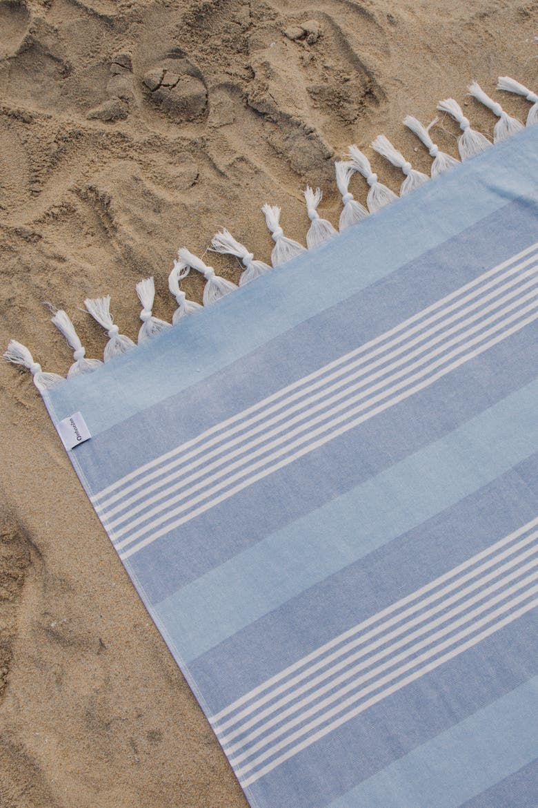 Breeze Striped Organic Turkish Towel with Soft Terry Cloth Back, Alternate, color, Blue
