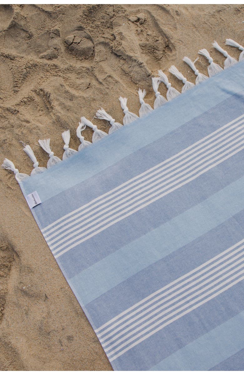 InfuseZen Breeze Striped Organic Turkish Towel with Soft Terry Cloth Back, Alternate, color, Blue