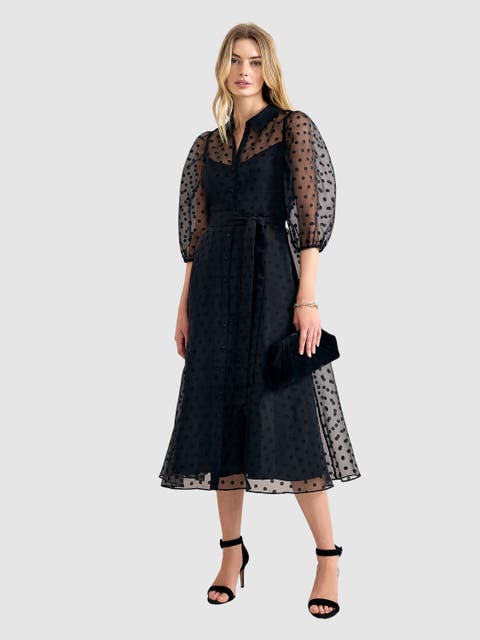 Agatha Sheer Sleeve Belted Shirt Dress