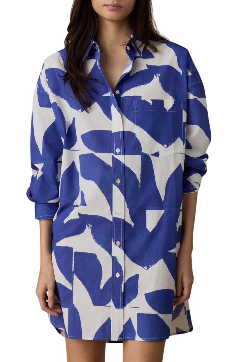 Faherty Kova Long Sleeve Cotton Poplin Shirtdress, Alternate, color, Summer Leaf