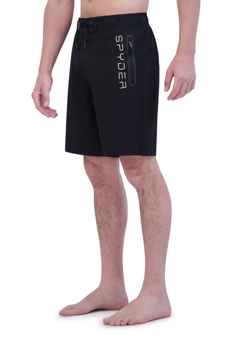 Laser Cut Board Shorts, Alternate, color, BLACK