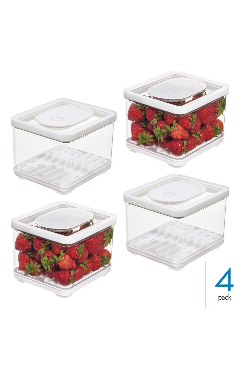 iDesign Fridge Produce Bin with Drainage Tray and Lid - Set of 4 - Clear, Alternate, color, Clear