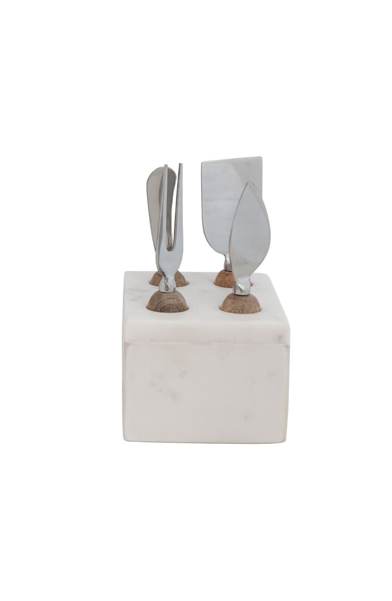 Storied Home Stainless Steel Cheese Servers with Wood Handles and Marble Stand, Main, color, 