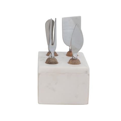 Stainless Steel Cheese Servers with Wood Handles and Marble Stand