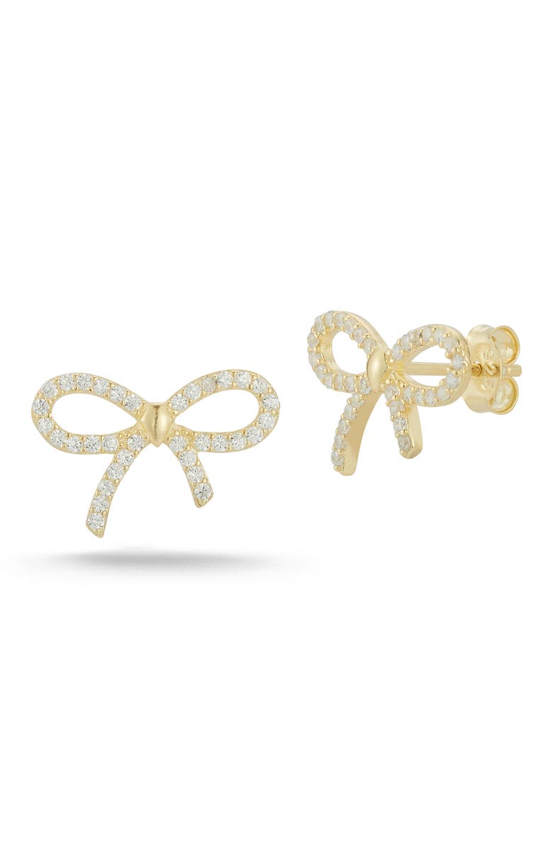 GLAZE JEWELRY Cubic Zirconia Bow Stud Earrings, Main, color, Gold