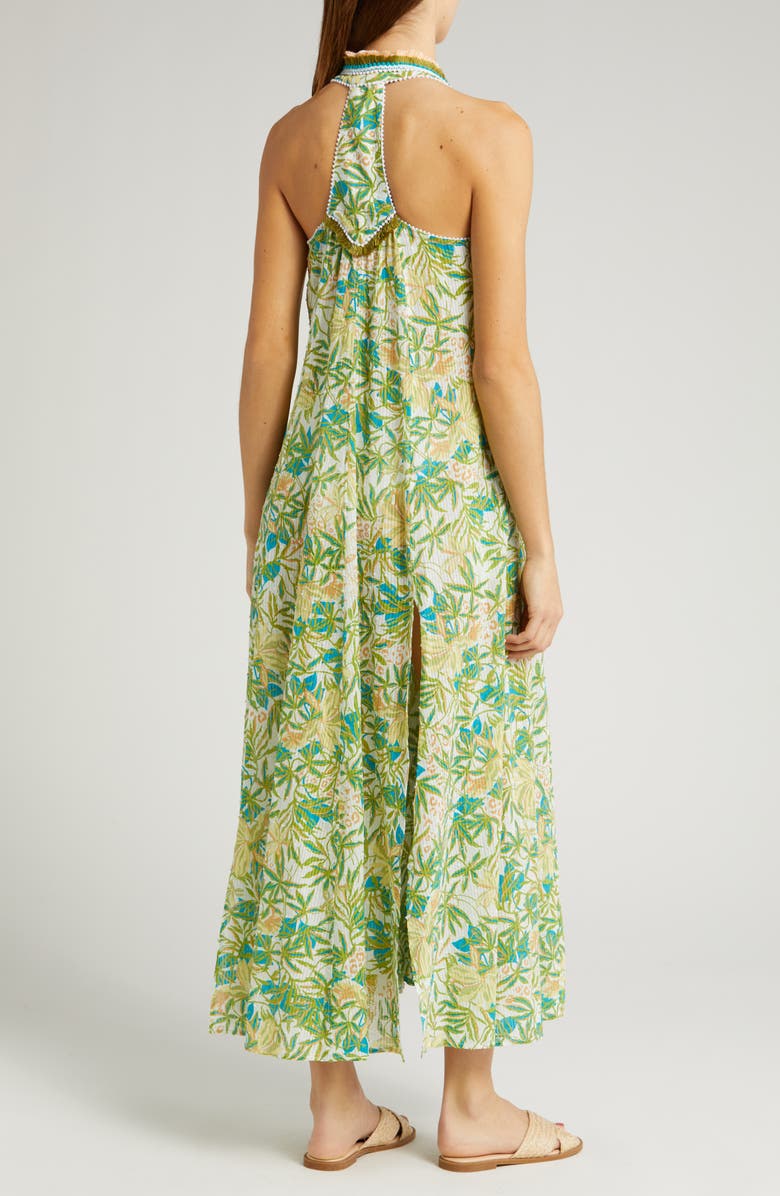 Poupette St Barth Nava Print Fringe Cover-Up Maxi Dress, Alternate, color, Green Orchid Ocn