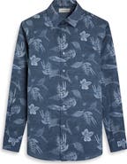 Bugatchi Julian Shaped Fit Leaf Print Stretch Cotton Button-Up Shirt