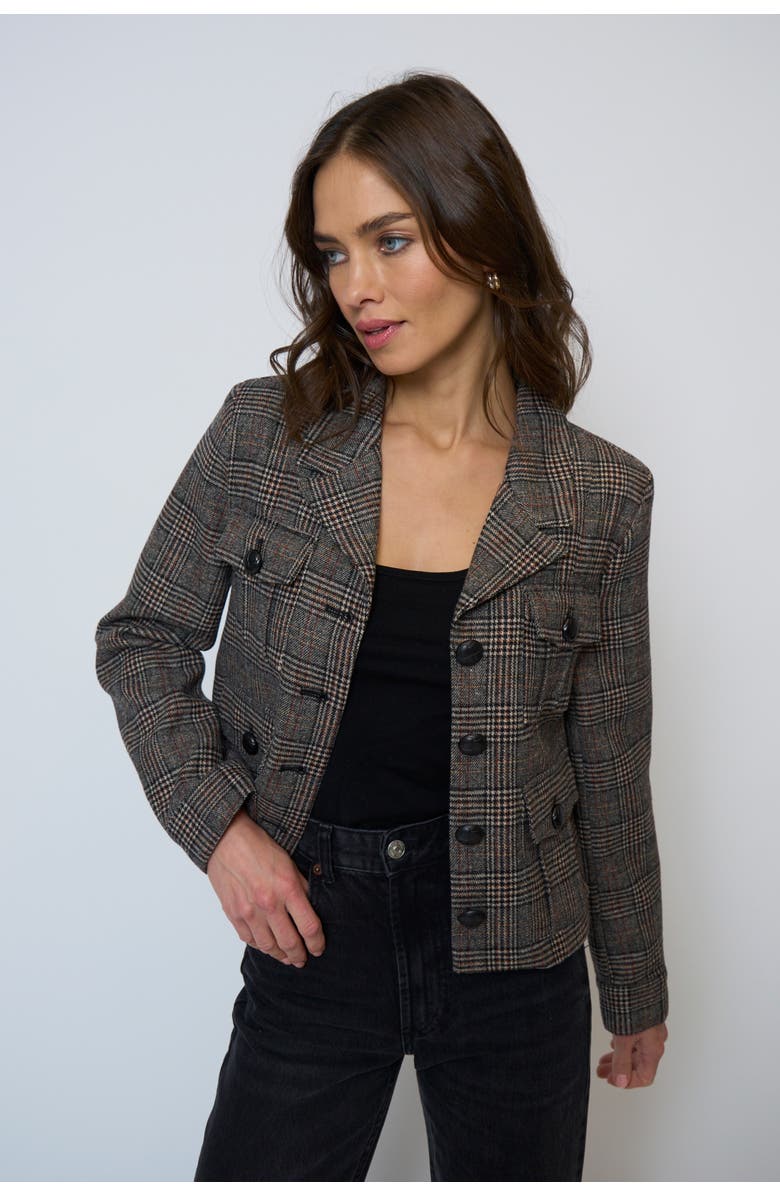 Central Park West Eden Plaid Double Pocket Jacket, Main, color, Black