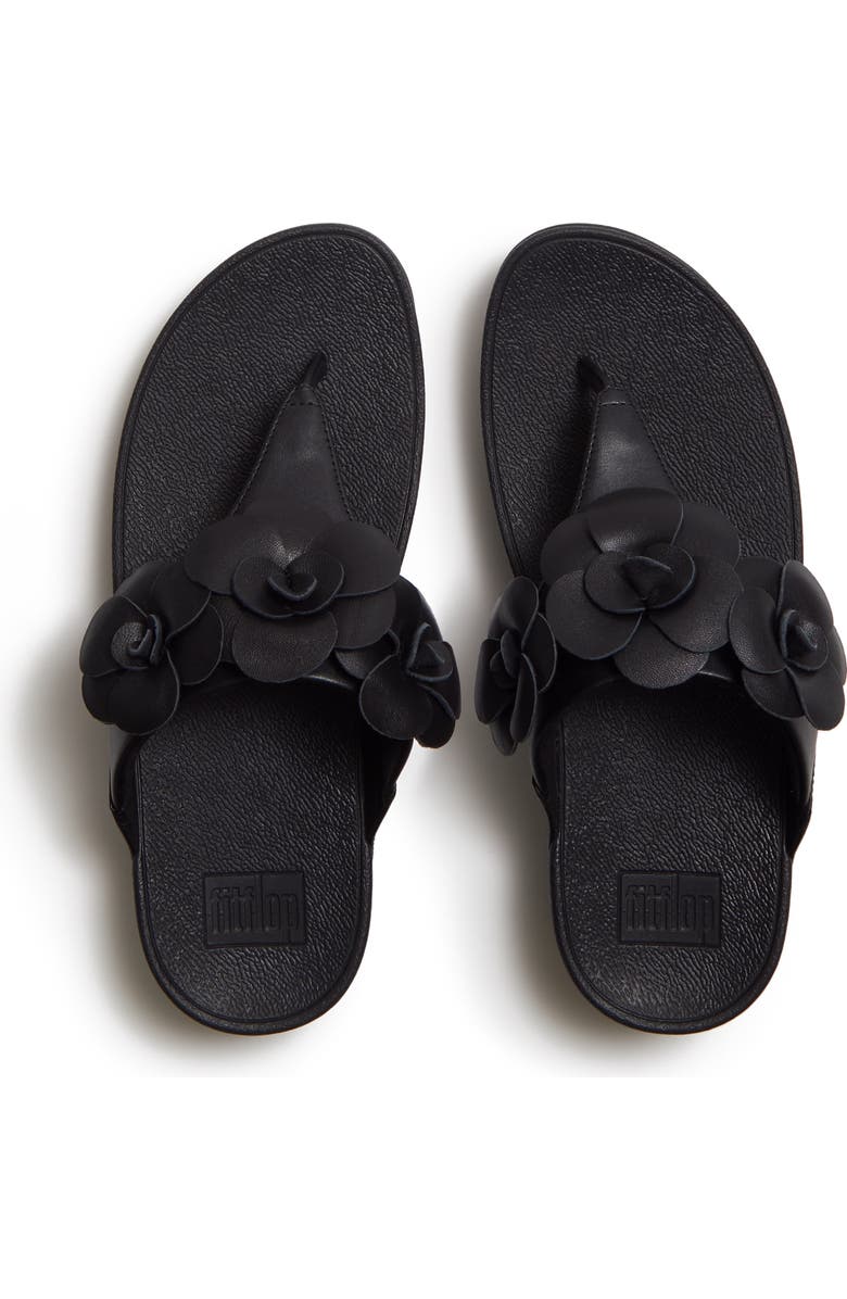 FitFlop Lulu Flower Toe-Post Sandals, Alternate, color, Black