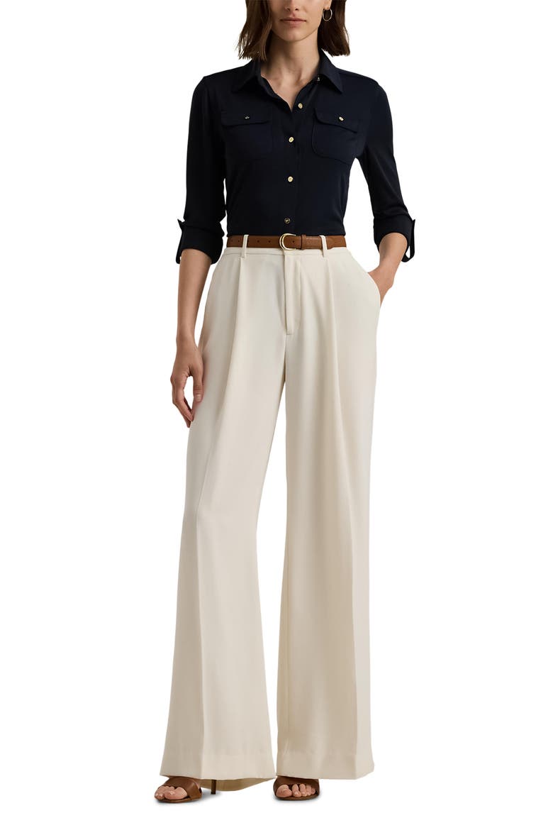 Double Faced Georgette Wide Leg Pants, Alternate, color, MASCARPONE CREAM