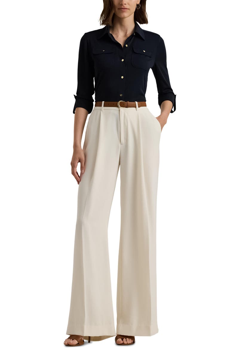 Lauren Ralph Lauren Double Faced Georgette Wide Leg Pants, Alternate, color, Mascarpone Cream