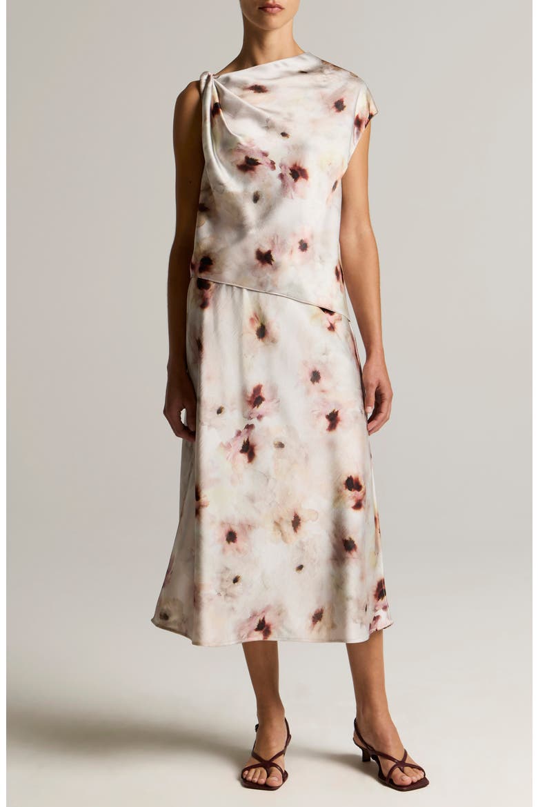 Watercolor Floral Print Midi Skirt, Main, color, SOFT PEONY