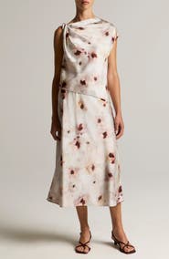 Vince Watercolor Floral Print Midi Skirt