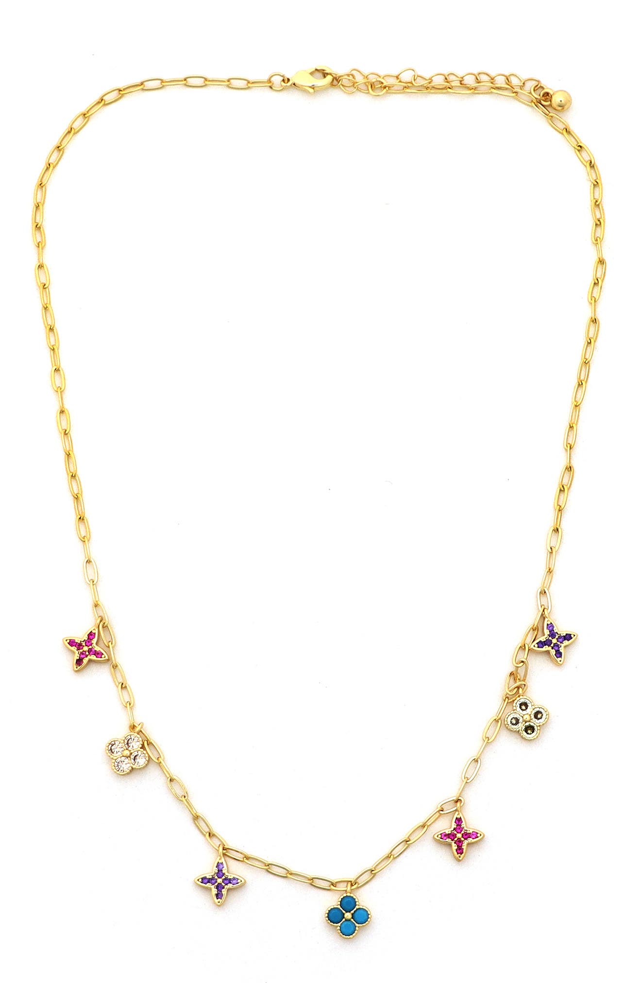 Panacea Multicolor Crystal Clover Charm Necklace