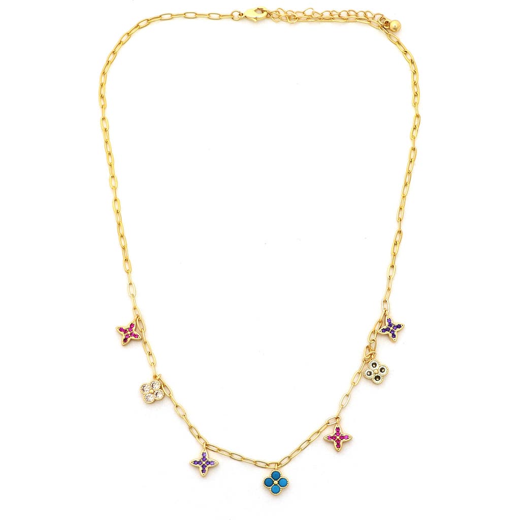 Panacea Multicolor Crystal Clover Charm Necklace In Gold