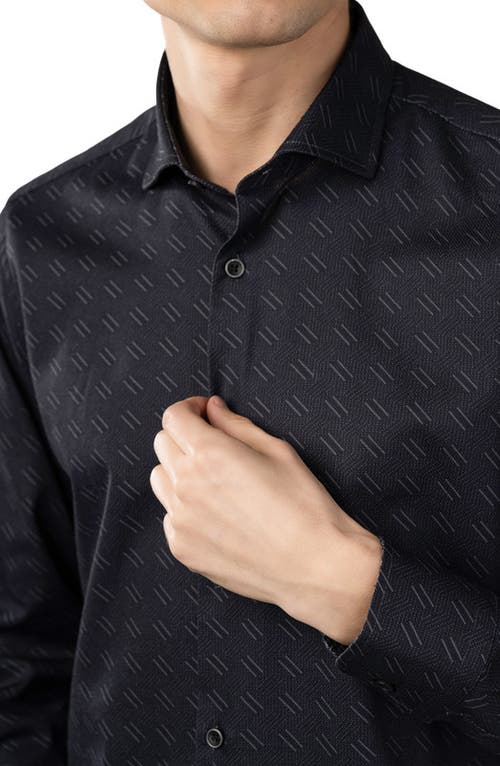 Luchiano Visconti Leo Black Jacquard With Grey Daggers And Dots Shirt In Black