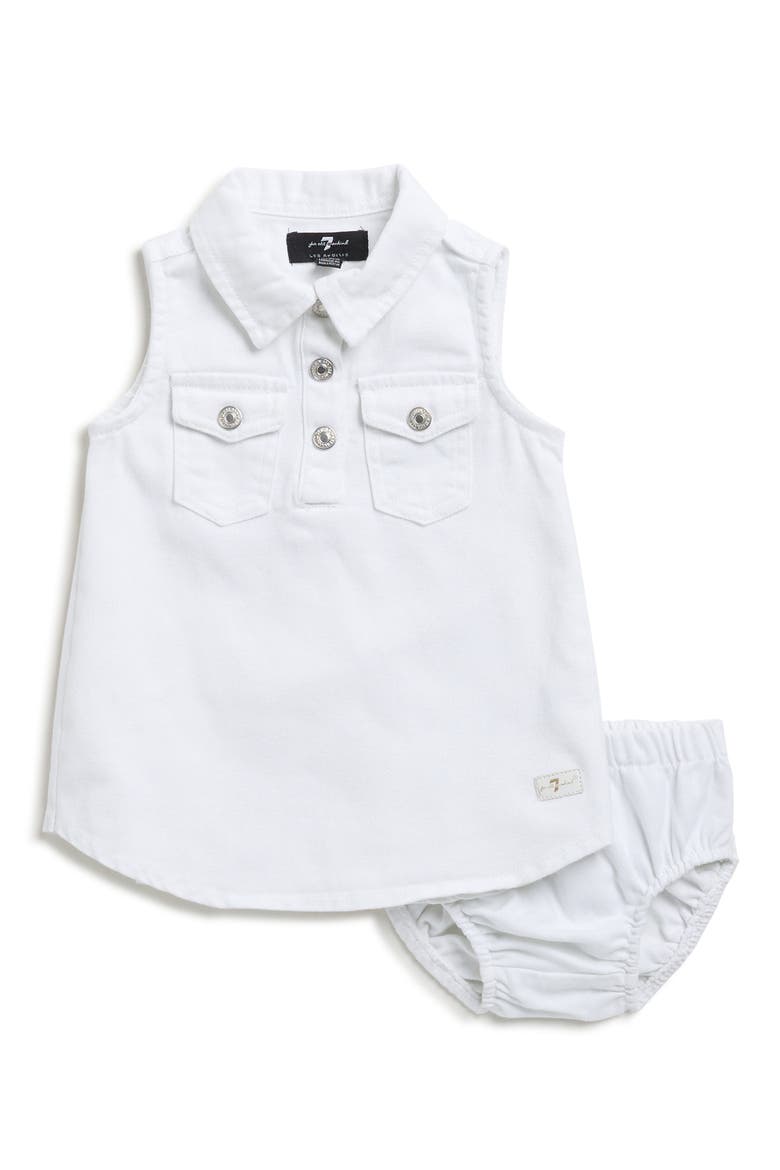 Sleeveless Denim Dress & Bloomers, Main, color, BRIGHT WHITE