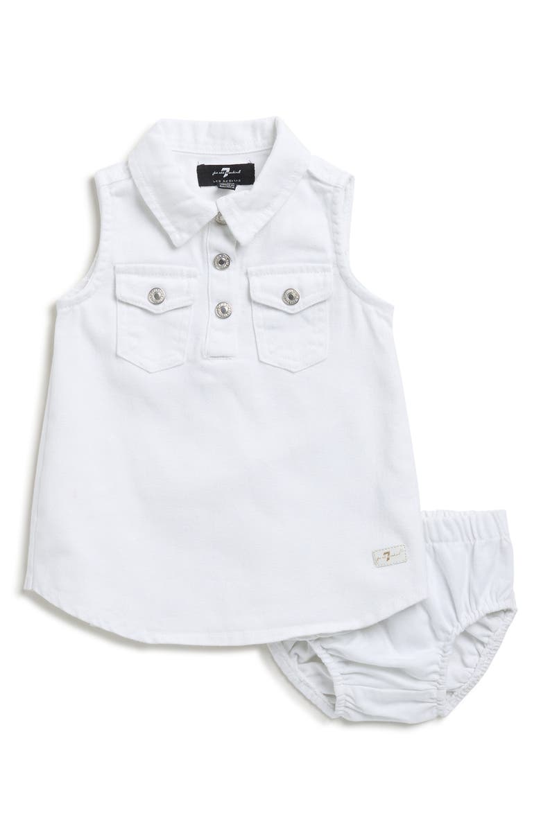 7 For All Mankind Sleeveless Denim Dress & Bloomers, Main, color, Bright White