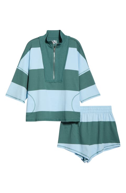 Retro Rugby Half Zip Top & Shorts Set
