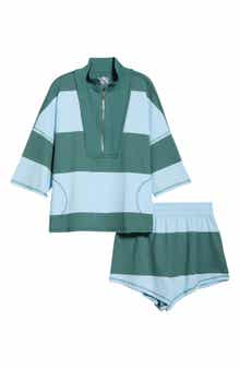 Free People Retro Rugby Half Zip Top & Shorts Set
