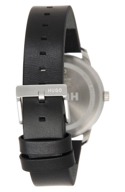 Hugo Boss Boss Stamp Leather Strap Watch, 42mm In Black