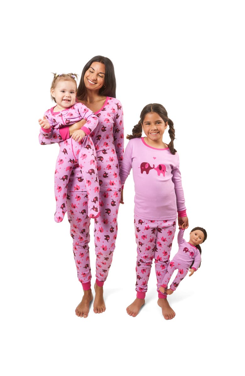 Leveret Footed Printed Cotton Matching Family Pajamas, Animal Kingdom Prints, Alternate, color, Elephant