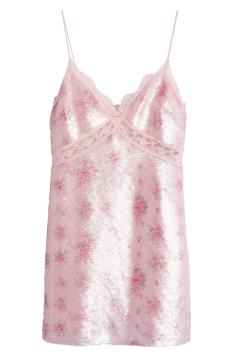 LoveShackFancy Finta Floral Sequin Lace Trim Minidress, Alternate, color, 