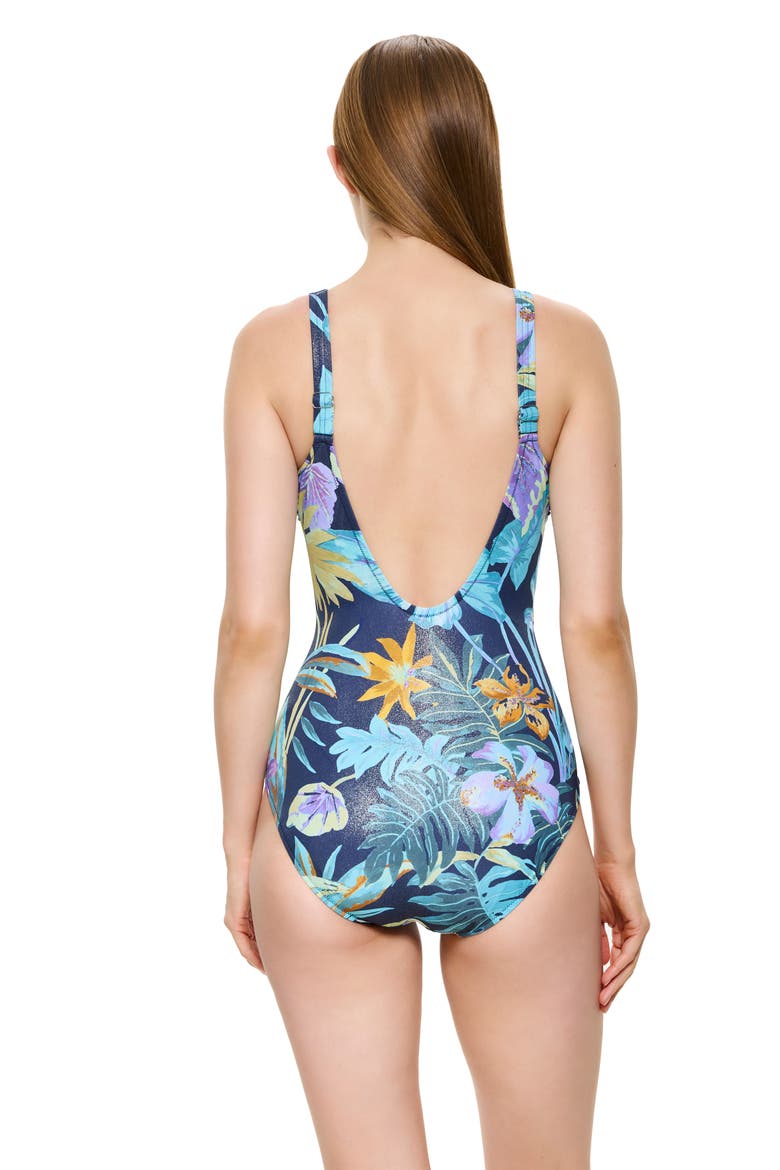 Paradise Beauty Surplice One Piece Swimsuit, Alternate, color, Blue-Multi