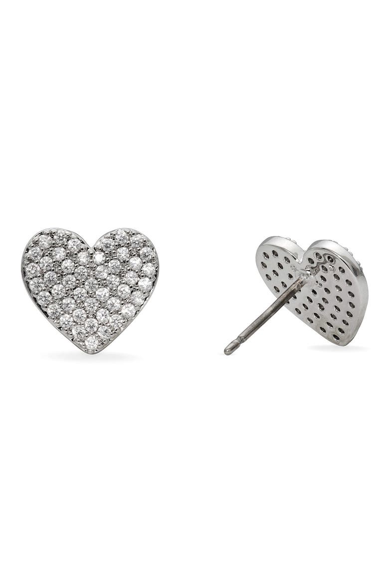 Pave Heart Stud Earrings, Alternate, color, CLEAR/ SILVER