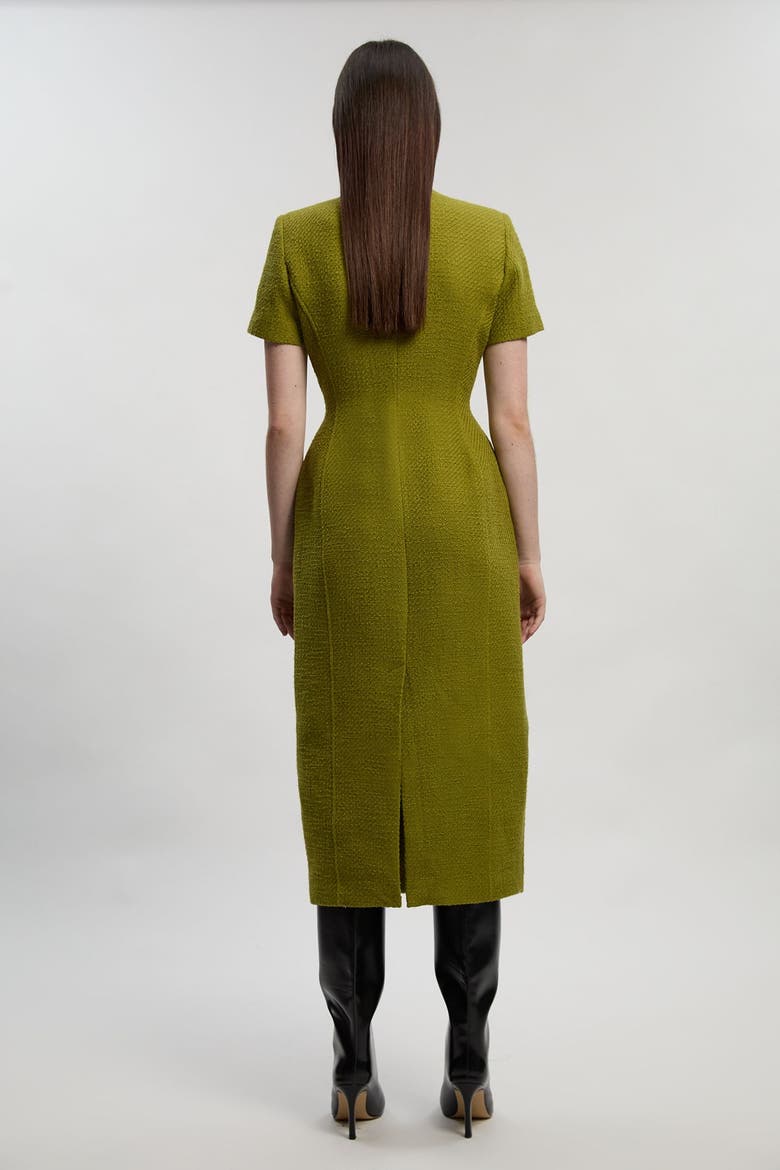 Textured Tweed Tailored Midi Dress, Alternate, color, Olive
