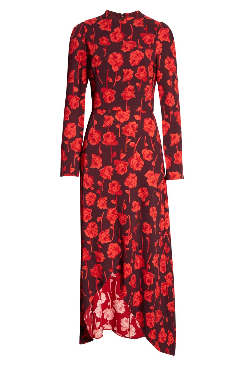 Floral Print Long Sleeve Dress, Alternate, color, AUBERGINE