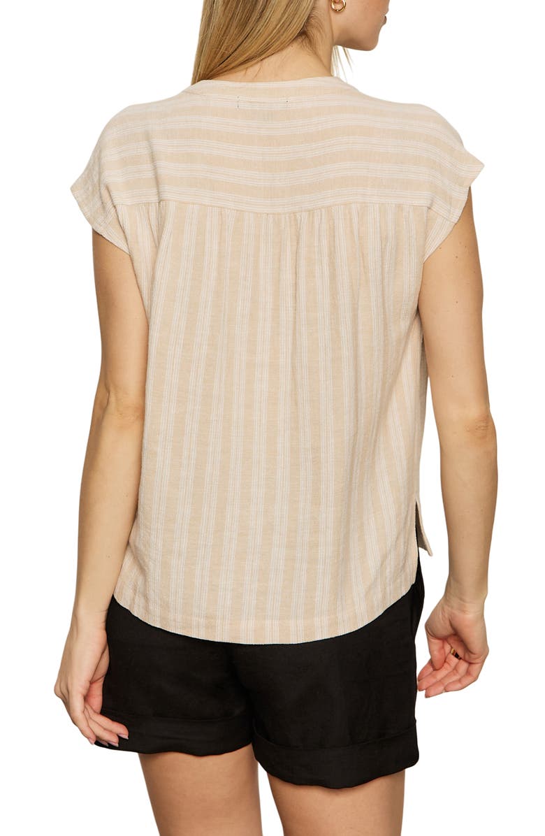 Sanctuary By The Bay Stripe Short Sleeve Linen Blend Button-Up Shirt, Alternate, color, Sandstone Stripe