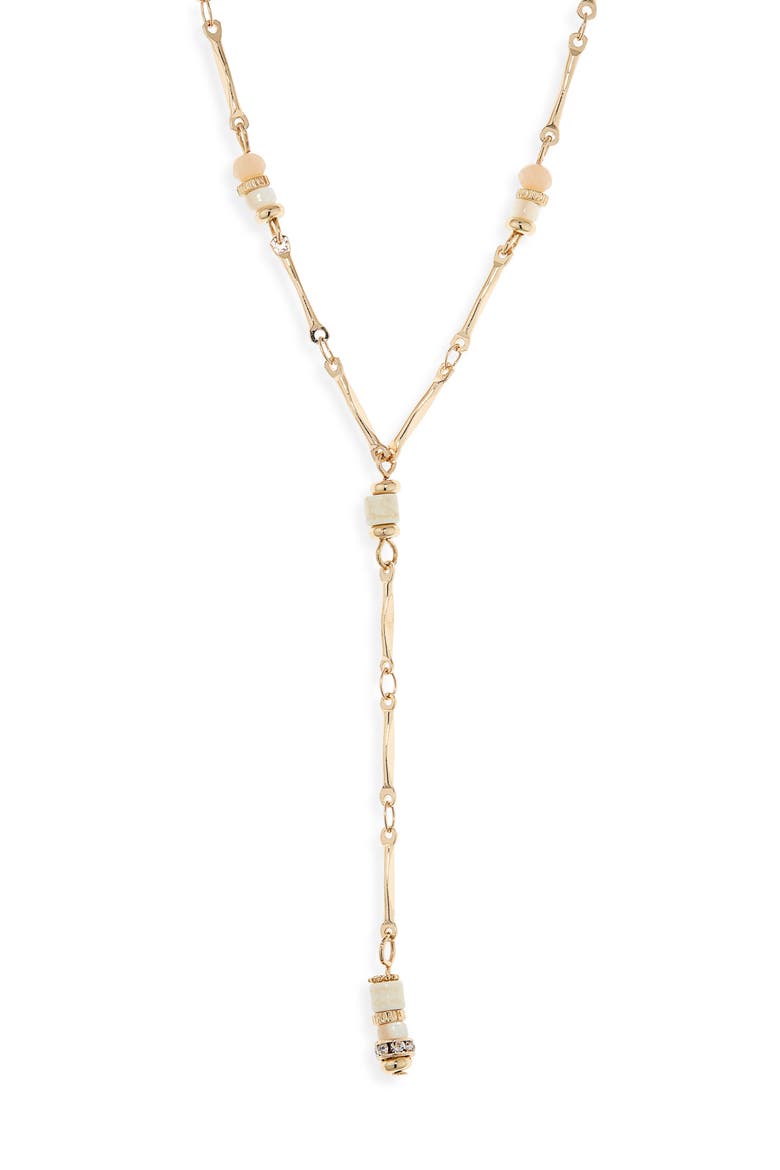 Beaded Y-Necklace, Main, color, WHITE/ GOLD