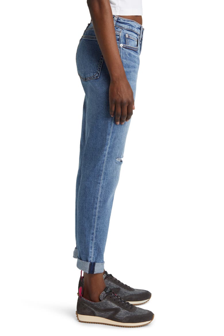 Dre Distressed Low Rise Slim Boyfriend Jeans, Alternate, color, BLUE RIVER