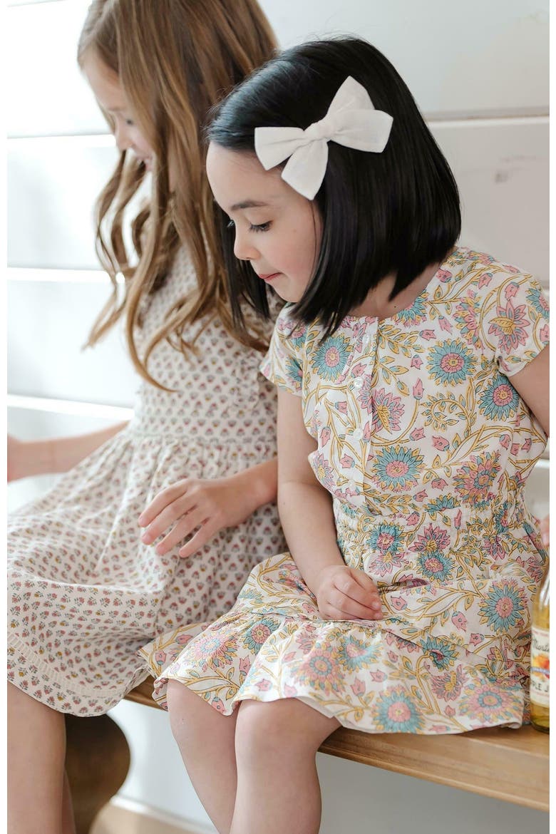 Girls' Organic Short Sleeve Split Neck Tiered Dress, Toddler, Alternate, color, Provence Woodblock Floral