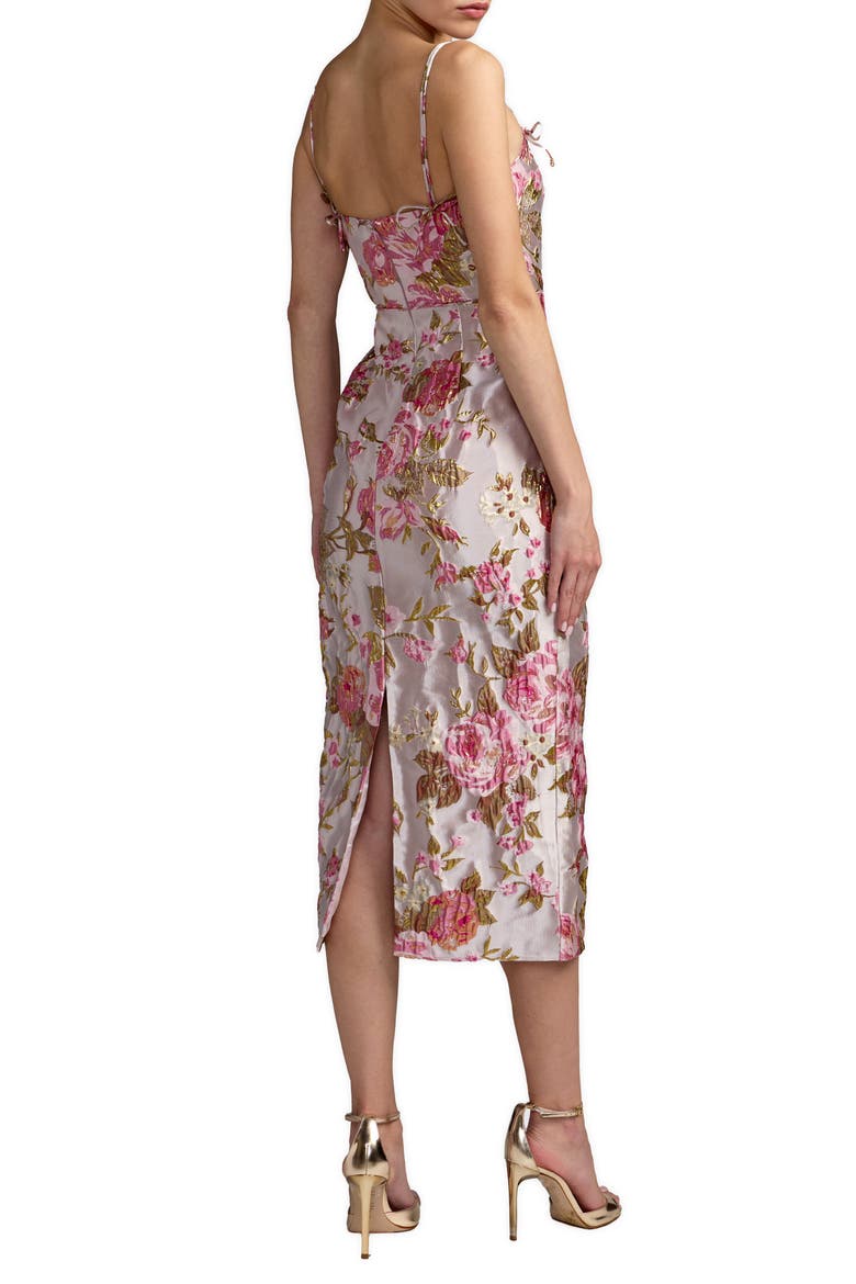 Petite Floral Brocade Midi Dress with Bow Tie Straps, Alternate, color, Pink Multi