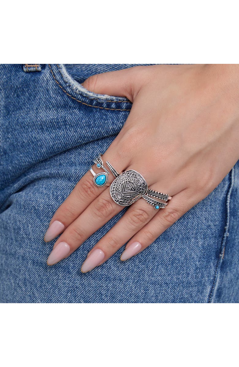 Jessica Simpson 5-Piece Mixed Silver-Tone Ring Set, Alternate, color, Silver