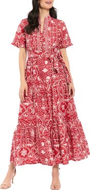 London Times Ruffle Tiered Tie Waist Maxi Dress