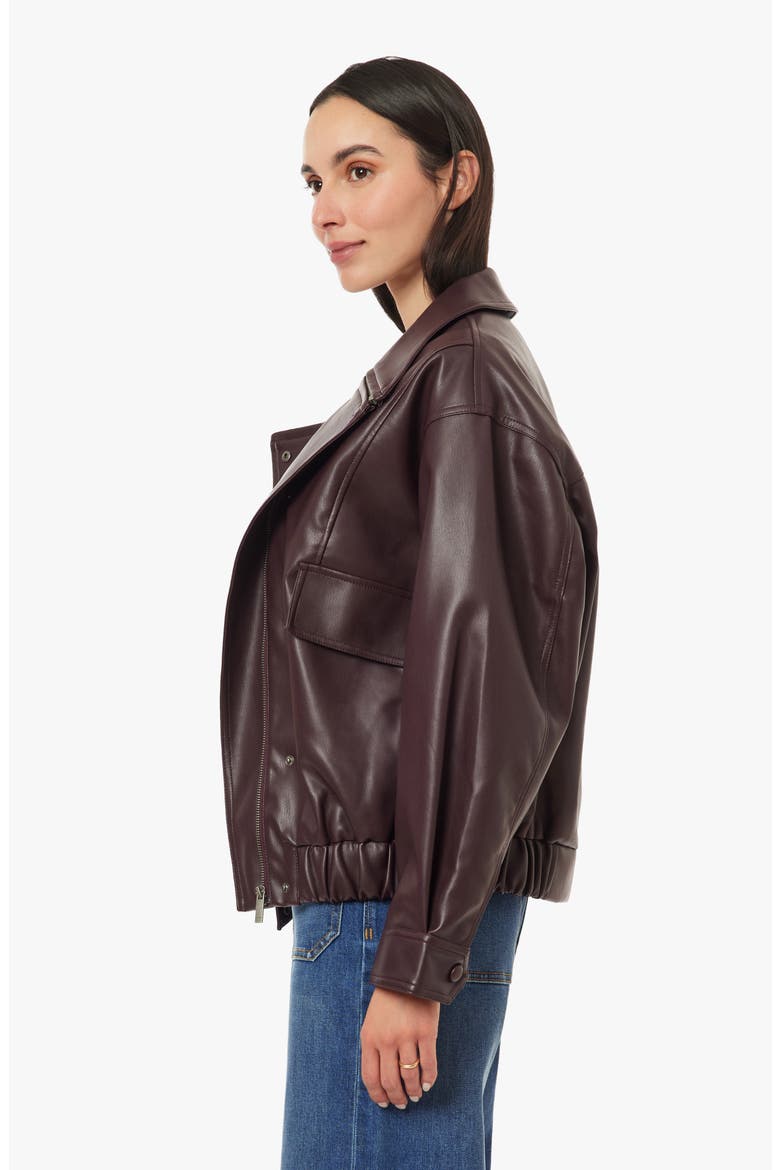 Faux Leather Funnel Neck Jacket, Alternate, color, WINETASTING
