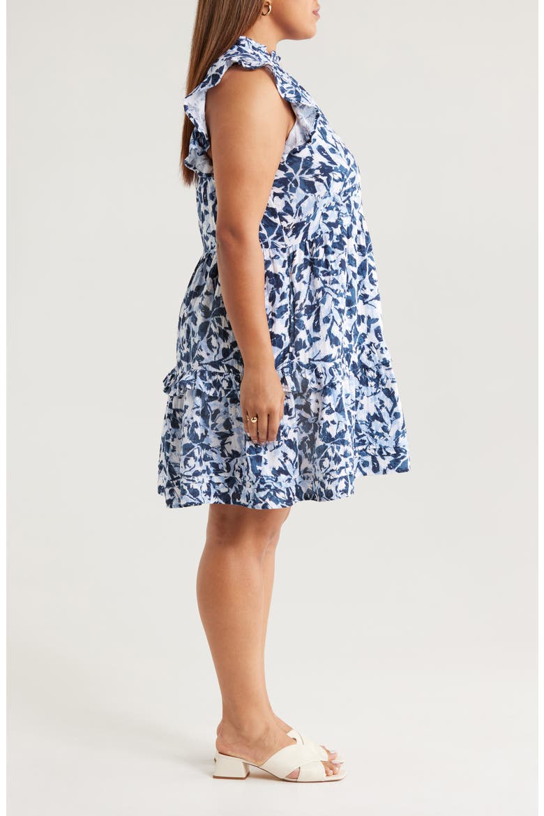Floral Ruffle Gauze Dress, Alternate, color, NAVY S- WHITE BRUSHED BLOOMS