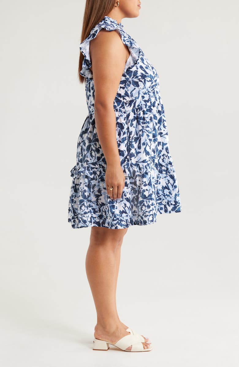 Caslon<sup>®</sup> Floral Ruffle Gauze Dress, Alternate, color, Navy S- White Brushed Blooms