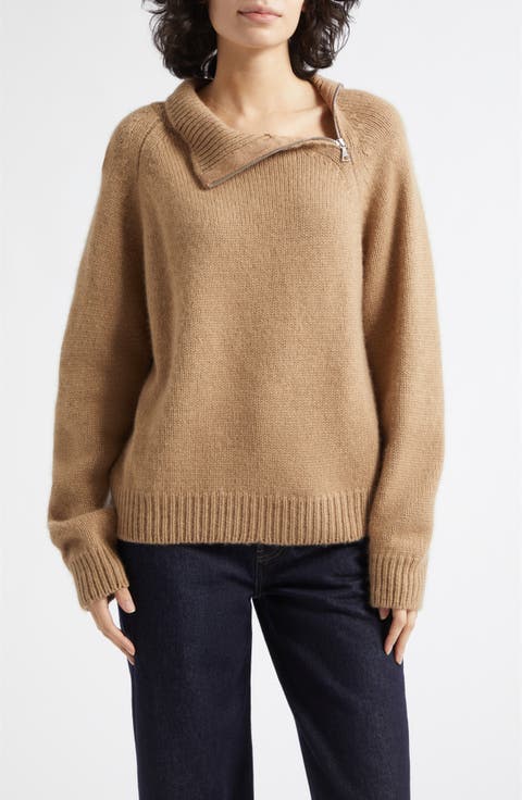 Millis Asymmetric Cashmere & Cotton Quarter Zip Sweater