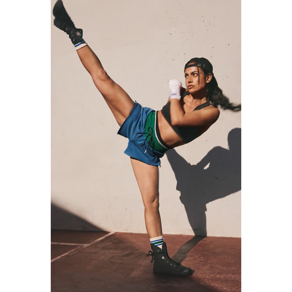 Shop Free People Fp Movement Dream Big Cotton Blend Shorts In Athlete Blue Combo