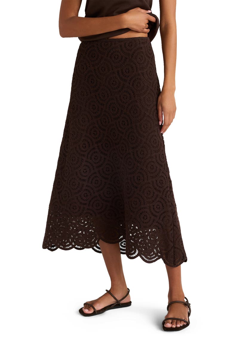 Cotton Crochet Scalloped Midi Skirt, Main, color, Coffee Bean