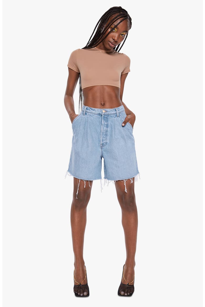 SNACKS! Fun Dip Pleated High Waist Raw Hem Relaxed Shorts, Alternate, color, JUST A NIBBLE
