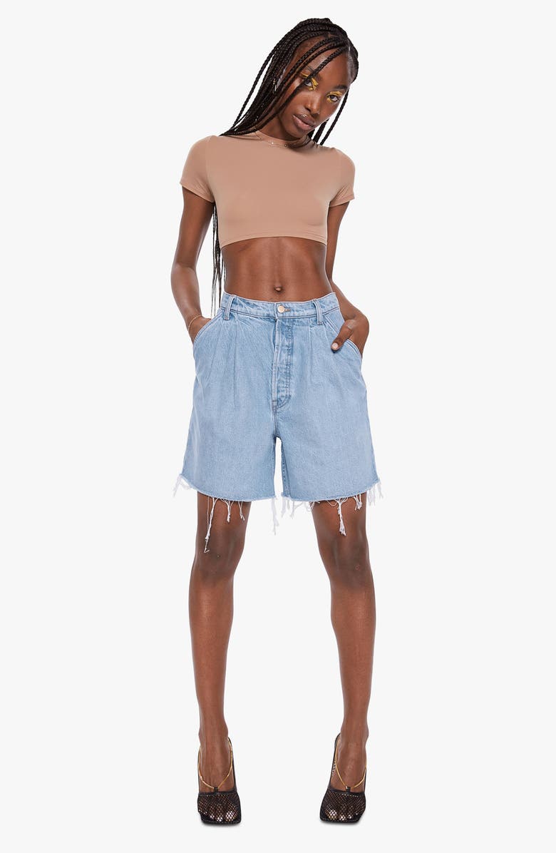 MOTHER SNACKS! Fun Dip Pleated High Waist Raw Hem Relaxed Shorts, Alternate, color,