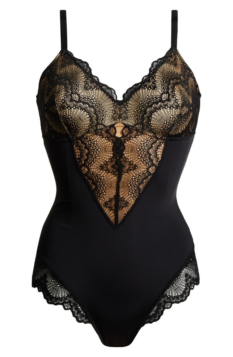 Pinsy Sculpting Lace Shapewear Bodysuit, Alternate, color, Black