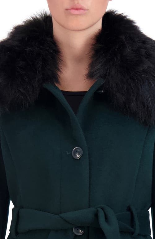 Cole Haan Signature Belted Faux Fur Collar Wool Blend Coat In Forest