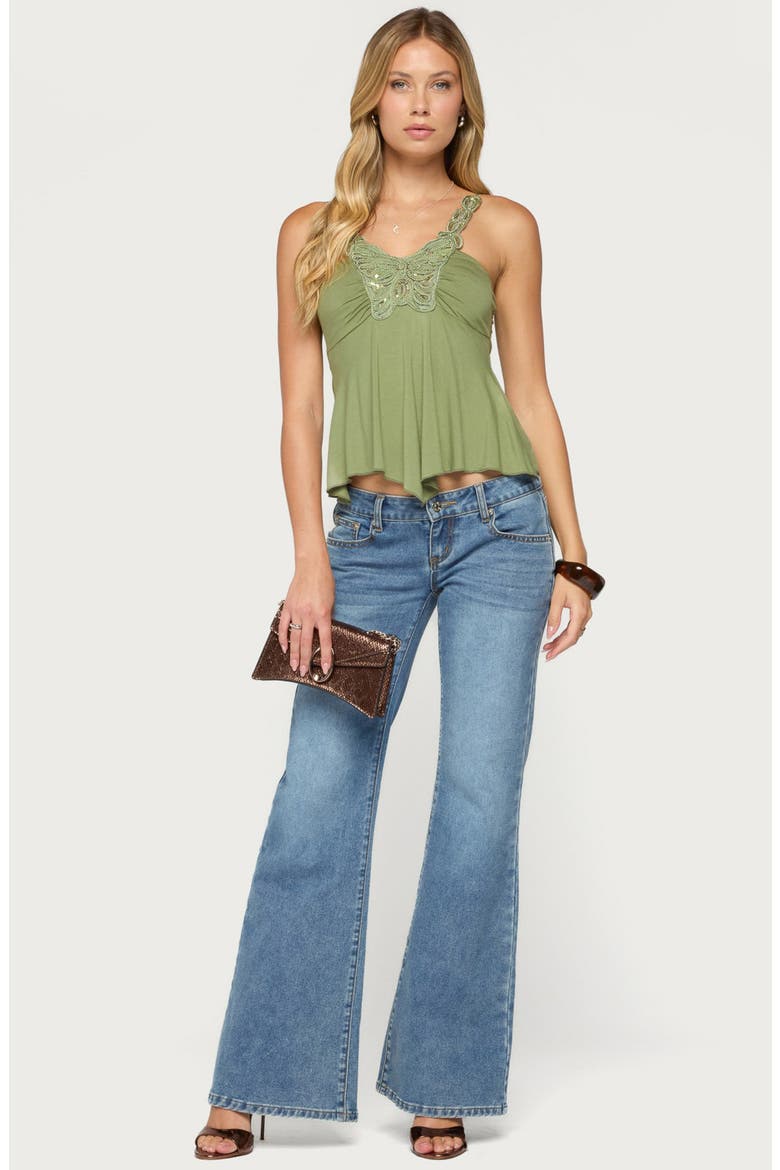 Rania Sequin Butterfly Handkerchief Hem Tank, Alternate, color, OLIVE